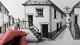 How to Draw a House in 1Point Perspective Step by Step [upl. by Alegna]