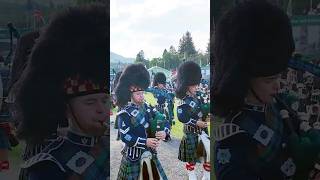 drummajor leads Ballater pipeband march off during 2024 braemargathering in Scotland shorts [upl. by Blase]