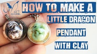 How to make a little dragon pendant with polymer clay fimo under a glass dome  Tutorial [upl. by Dimitris62]