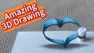 Amazing 3D Heart Drawing  StepbyStep Optical Illusion Art Tutorial [upl. by Annert]