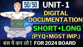 Digital Documentation Class 10 Most Important Questions  PYQs  Unit 1  IT Code 402 Class 10 [upl. by Athal]