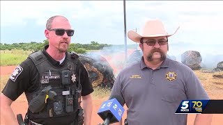 Oklahoma farmers devastated out thousands of dollars after suspect sets fire to hay bales [upl. by Watt460]