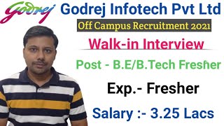 Godrej Infotech Off Campus Recruitment 2021 I Walk in Interview I All Fresher BEBTech Eligible [upl. by Elephus506]