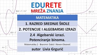 Matematika 1srednje 2 Potencije i algebarski izrazi 24 Algebarski izraziPotenciranje binoma [upl. by Honeyman]