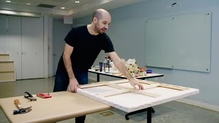 How to stretch a large canvas – with Corey DAugustine  IN THE STUDIO [upl. by Kamerman]