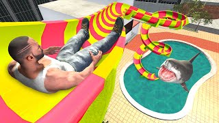 Franklin VS Shark on Water Slide in Indian Bikes Driving 3D [upl. by Namlak644]