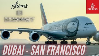 15 hours in Economy  Dubai  San Francisco  Emirates Economy Class  Airbus A380  Trip Report [upl. by Htnamas826]