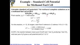 Electrochem Eng L0231 Gibbs free energy change to cell potential methanol fuel cell example [upl. by Oinafipe]