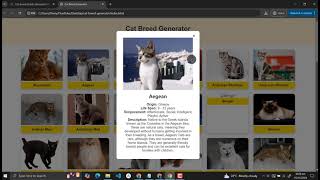 Cat Breed Details Generator Using HTML CSS and JavaScript with Source Code [upl. by Ndnarb40]