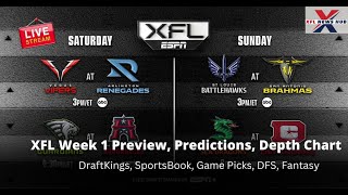 XFL Week 1 Preview Predictions Depth Chart DraftKings SportsBook Game Picks DFS Fantasy [upl. by Nivloc]