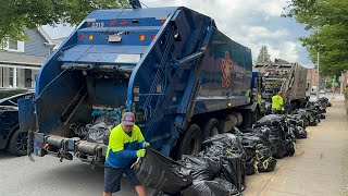 Republic Services Rear Loader Garbage Trucks Packing Over 100 Trash Bags [upl. by Sansone]