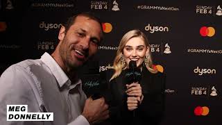 Meg Donnelly Talks New Music at the Grammys NextGen Party  Hollywire [upl. by Oikim]