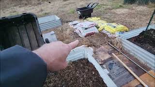 Filling out a 4x8 raised bed garden with homemade compost and bagged composted cow manure [upl. by Ecinreb734]