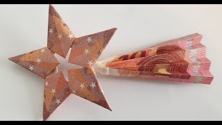 Sternschnuppe aus Geld falten  Sternschnuppe aus Geldscheinen falten origami weihnachten [upl. by Blainey]