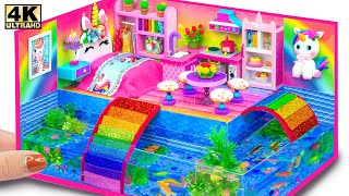 DIY Miniature House ❤️ How To Make Cute Rainbow Unicorn House with Aquarium Around from Cardboard [upl. by Eemia]