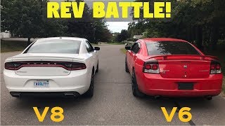 Dodge Charger Rev Battle  2017 RT Stock vs 2009 SXT Modded V6 vs V8 [upl. by Ingeberg]