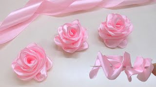 DIY Ribbon Flowers  How to Make Ribbon Roses  Amazing Ribbon Flower Trick Easy Making with Needle [upl. by Carmon]