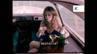 1970s USA Champagne on Aquaplane Speedboat Wealthy Lifestyle 16mm [upl. by Egiap]