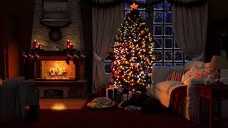 8 Hours Christmas Cabin Ambiance  Crackling Fireplace with Snow sounds  Cat amp Dog [upl. by Melesa]