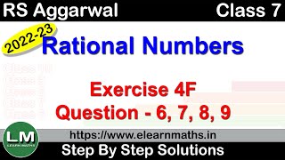 Rational Numbers  Class 7 Chapter 4 Exercise 4F Question 6  9  RS Aggarwal  Learn Maths [upl. by Saw]