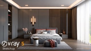 Bedroom with Gray Color  Interior Design  Vray 5 Sketchup interior 27 [upl. by Franky]