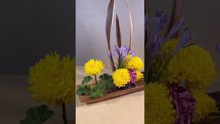 Ikebana Arrangement Phormium Sundowner Yellow Chrysanthemum Africanus and Hydrangeas [upl. by Akkeber565]