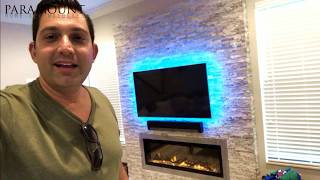 Stacked Stone Fireplace Media Wall w Lights [upl. by Liba670]