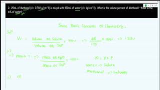 25mL of Methanol d0792 is mixed with 150mL of water d  1 What is v of Methanolm of Water [upl. by Kellda]