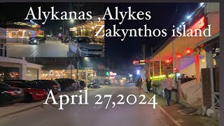 Alykanas Alykes Zakynthos island at night time  April 272024  Road tour [upl. by Yentroc]