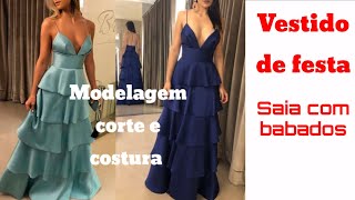 DIY Como fazer Vestido de Festa com Saia de BabadosCostura fácil passo a passo Gisleide Novelo [upl. by Eirehs578]