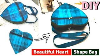 ♥️ Heart Shaped bag केवल 10 मिनट में बनाएंDiy zipper handbag cutting and stitching [upl. by Osicnarf]