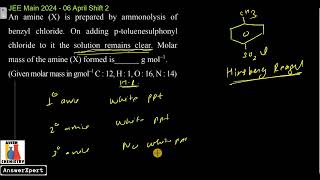 An amine X is prepared by ammonolysis of benzyl chloride On adding ptoluene sulphonylchloride to [upl. by Nicolais501]