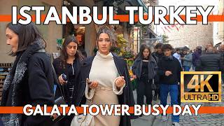 ISTANBUL TURKEY CITY CENTER 4K WALKING TOUR GALATA TOWER BUSY DAY  10 DECEMBER 2023 [upl. by Haizek852]