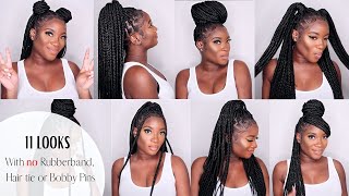 HOW TO  STYLE MEDIUM KNOTLESS BRAIDS WITH NO HAIR ACCESSORIES  Protective Styles [upl. by Acilef]