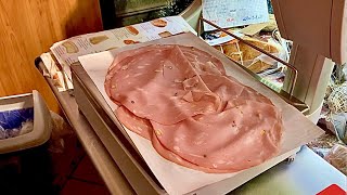 MORTADELLA with pisticchio Italian ham Tuscan deli experience ASMR for the eyes [upl. by Anawk]