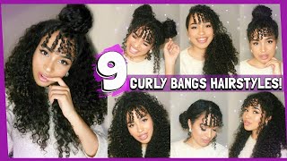 9 CURLY HAIRSTYLES FOR CURLY BANGSFRINGES  NATURALLY HAIR by Lana Summer [upl. by Cis]