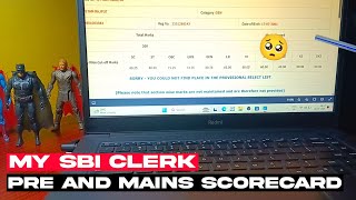 MY SBI CLERK PRE AND MAINS SCORECARD 20232024 ✨🕯️ [upl. by Ahsito]