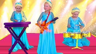 Alice Pretend Frozen Elsa And Anna Plays with Musical Instruments amp celebrating Birthday [upl. by Doersten]