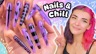 ⭑₊˚👾 Nails amp Chill Episode 8 💜 5XL EMO NAILS 🐈‍⬛˚₊⭑ [upl. by Airekahs451]