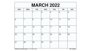 Printable March 2022 Calendar Templates with Holidays  Wiki Calendar [upl. by Adev]