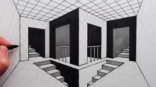 How to Draw 2Point Perspective Draw a Room and Stairs [upl. by Gerstein]