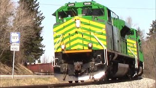 Nice Horn  Long NBSR Freight Train 120 Rounding the Bend at Grand Bay  Westfield NB [upl. by Anneirda]