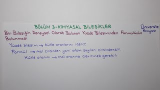 Genel Kimya 1Bölüm 3Kimyasal BileşiklerYüzde Bileşiminden Kimyasal Formülün Bulunması [upl. by Olegnad]