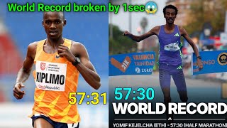 New World Record in Half Marathon 😱Valencia Half Marathon 2024Yomif breaks World record [upl. by Mischa]