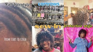 Sewin HairstyleProtective Stylebeginning to endBeginner friendlyBraiding Short Hair [upl. by Rednaskela]