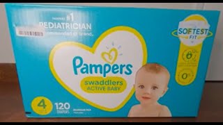 Pampers Swaddlers Active Baby Disposable DiapersSize 4 Unboxing 幫寶適 Swaddlers 尿布 4號 開箱  1302023 [upl. by Anits698]