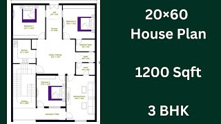 1200 Sq Ft House Plan  20×60 House Plan  1200 Sqft House Design [upl. by Aeneg139]