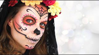 Easy Sugar Skull Makeup  Day of the Dead Face Painting Tutorial [upl. by Aivartal]