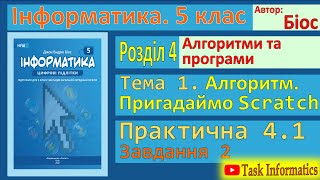 Алгоритм Пригадаймо Scratch Практична 41 Завдання 2  5 клас  Біос [upl. by Elston]