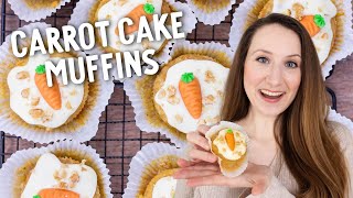 Saftige Carrot Cake Muffins mit Karotten amp Frischkäse Frosting einfaches Rezept zu Ostern [upl. by Henke]